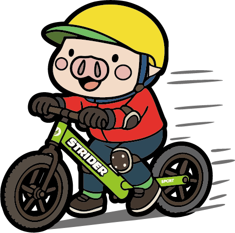 自転車に乗るブタのマスコット