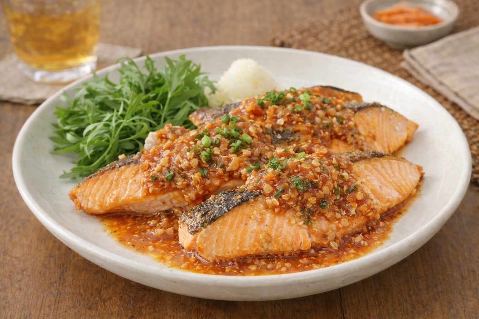 サケ × 和風トマトドレッシング